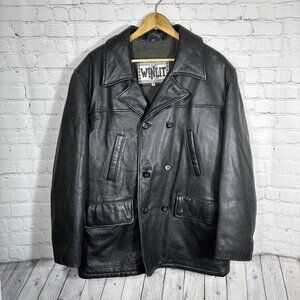 Winlit Black Mens Leather‎ Jacket Medium Biker Lined Motorcyle Moto Vintage